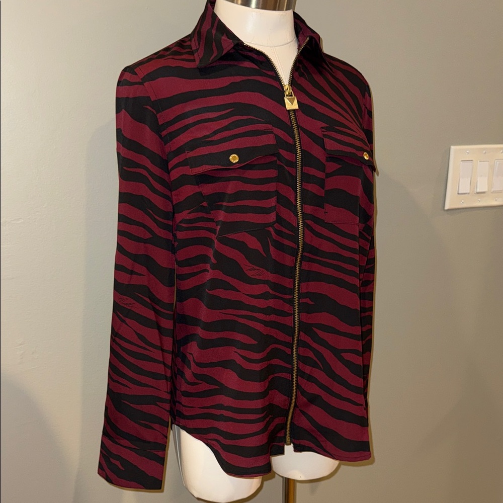 Michael Kors Red and Black Zebra Animal Print Blouse - Picture 3 of 10